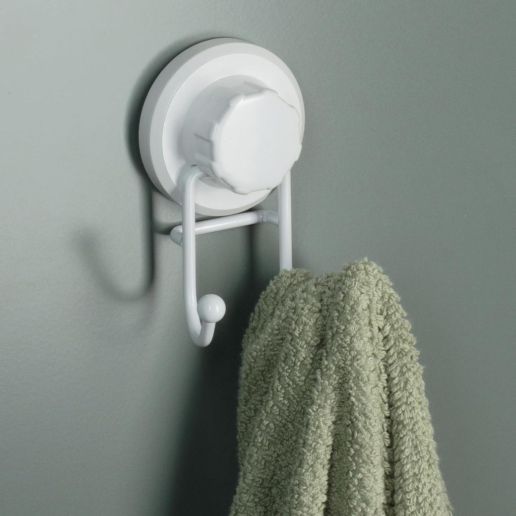 HASKO Suction Cup Hooks for Shower Wall, Removable Towel Hooks for bathrooms, Includes Optional No Drill Adhesive Mount for Inside Shower, Rustproof Stainless Steel - 2 Pack, White