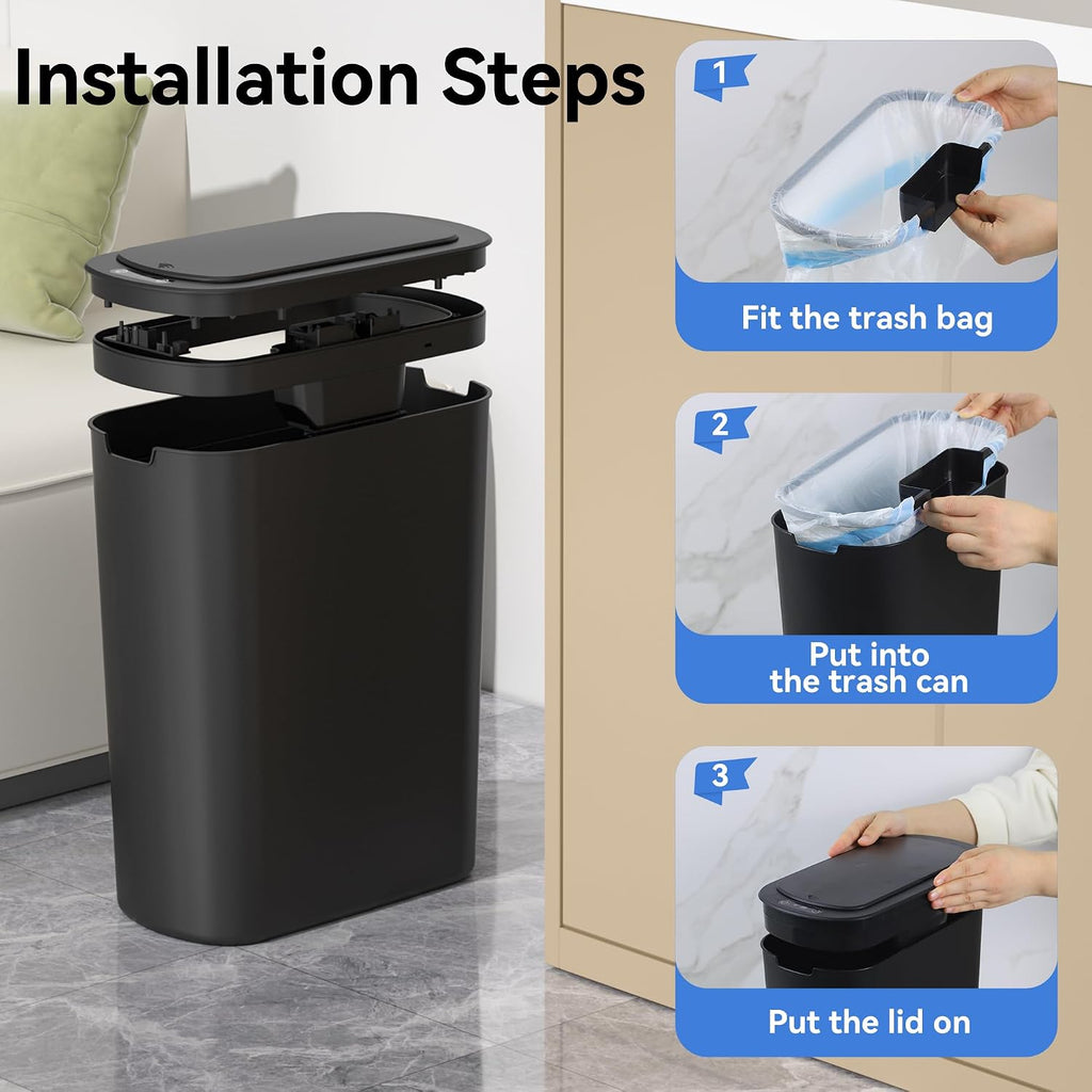 FRESHLIX 5 Gallon Bathroom Automatic Trash Can with Lid, Motion Sensor Touchless Trash Bin,Smart Electric Slim Waterproof Garbage Bin for Toilet, Office, Kitchen, Bedroom, Living Room (Black)