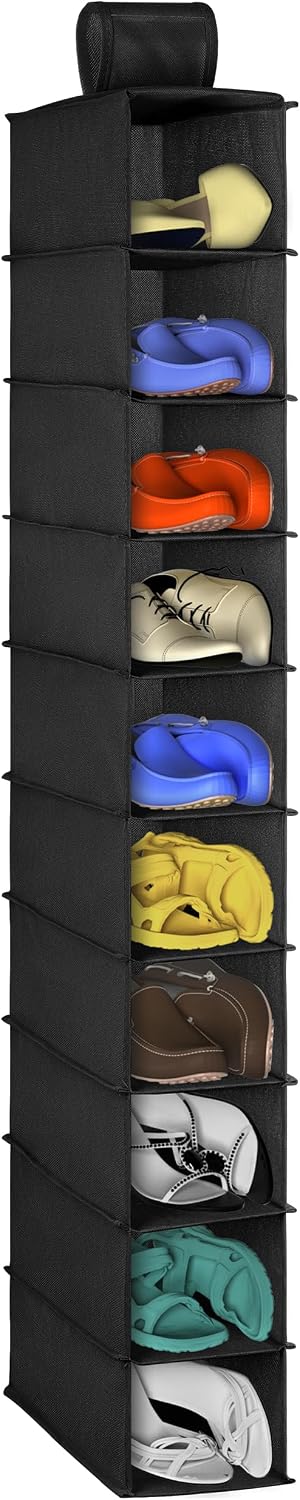 Libeder 10-Shelf Hanging Closet Shoe Organizers and Storage, Black