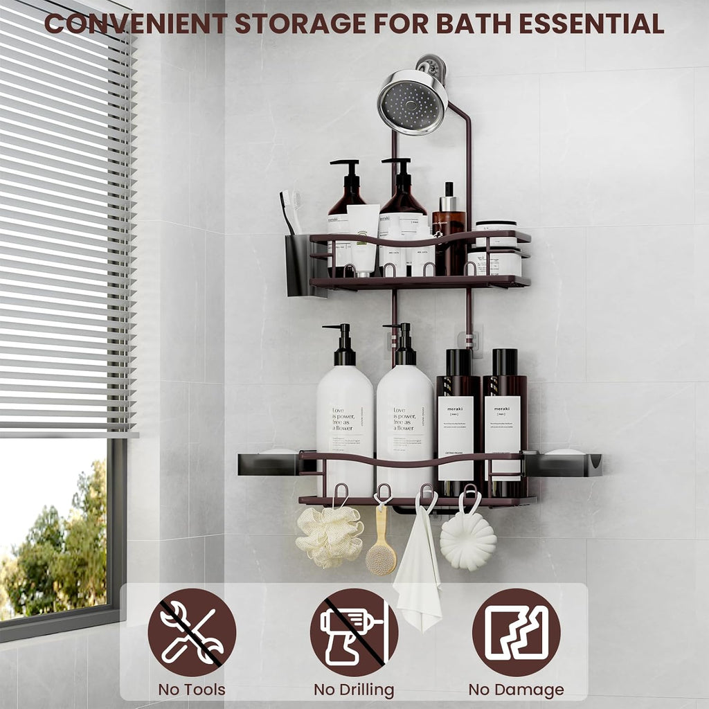 Rustproof Shower Caddy Hanging with Soap Holders for Bathroom, Bronze