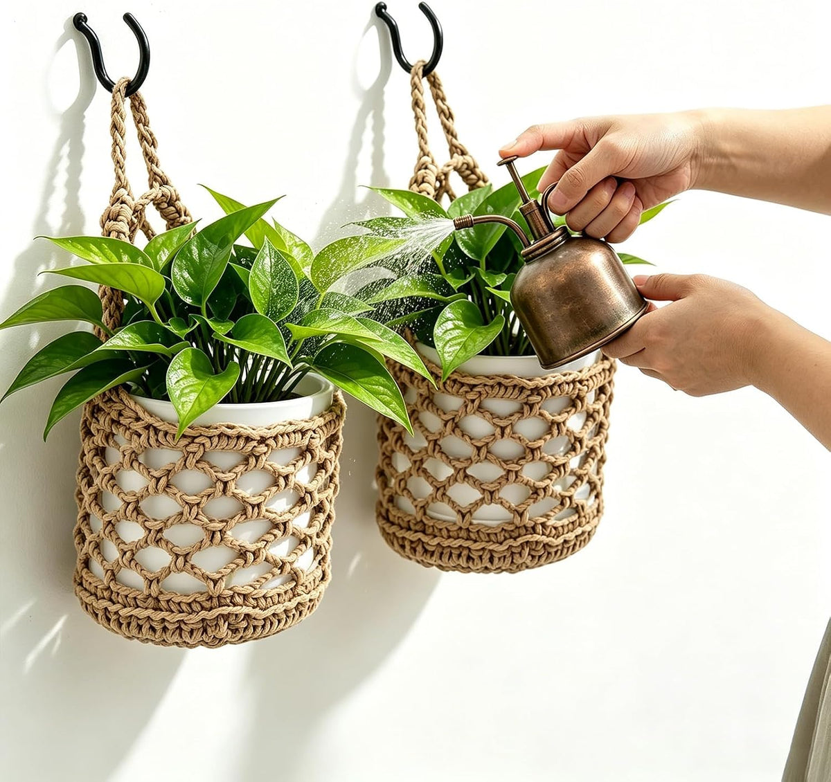 4-Pack 5-Inch Macrame Wall Plant Hangers Fits 4–5" Pots Up to 5" Tal, Natural Cotton Hanging Planter Baskets for Indoor Plants, Boho-Style Woven Plant Baskets for Walls