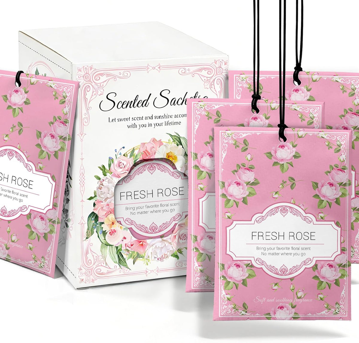 Rose Sachets for Drawers and Closets - 12 Pack Long Lasting Odor Eliminator Bags, Natural Fresh Scent for Wardrobe, Storage, Car & Home, Air Freshener Sachets