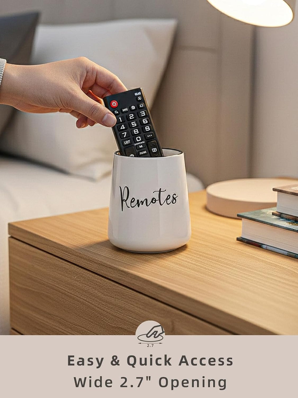 LEETOYI Ceramic Remote Control Holder, 4.1" Remote Caddy Storage (White)