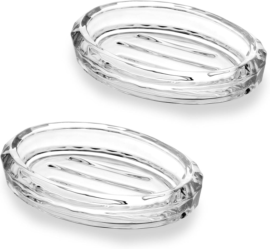 WHJY 2 Pack Glass Soap Dish Cute Bathroom Soap Dish Decorative Soap Dish Oval Soap Bar Container