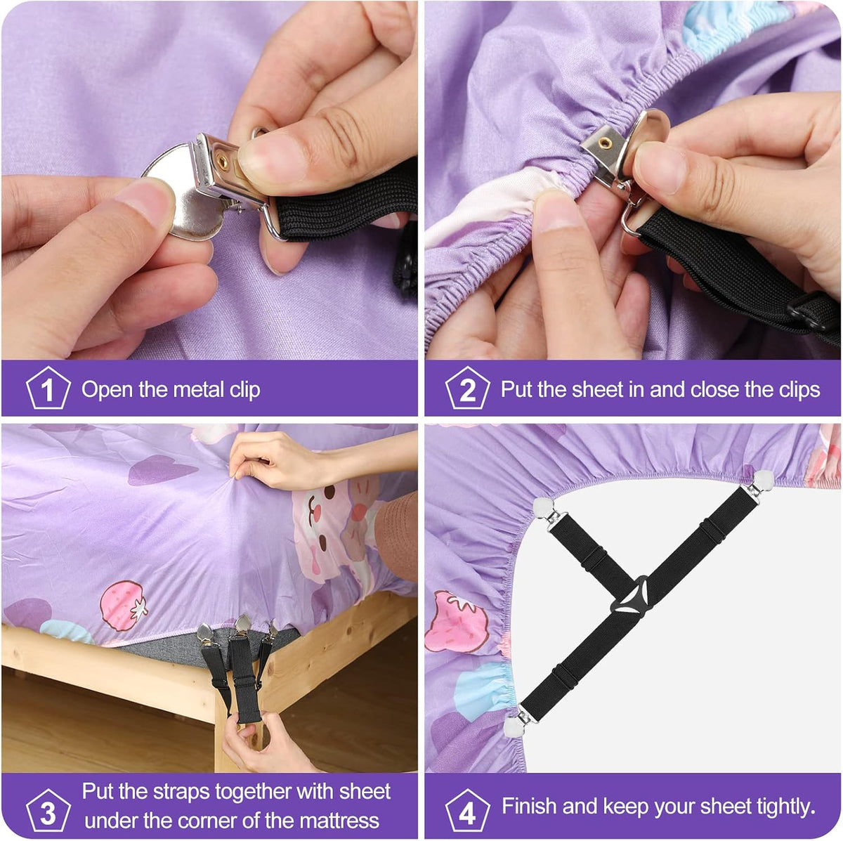 Bed Sheet Fasteners, Triangle Sheet Straps Mattress Clips, 3 Way Fitted Bed Corner Holder Sheet Suspenders Grippers for Bedding Sheets, Mattress Covers, Sofa Cushion (4PCS)