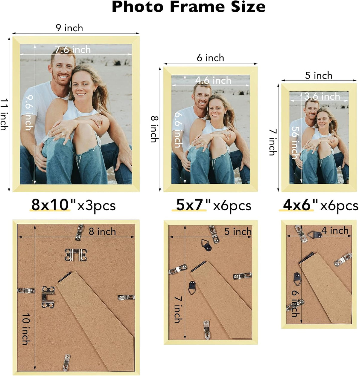 JCJMY 15 Pack Picture Frames Collage Wall Decor for Wall Hanging or Tabletop, Gallery Wall Frame Set for Family, Multi Sizes Photo Frames Collage Including 3Pcs 8x10, 6Pcs 5x7, 6Pcs 4x6, Gold