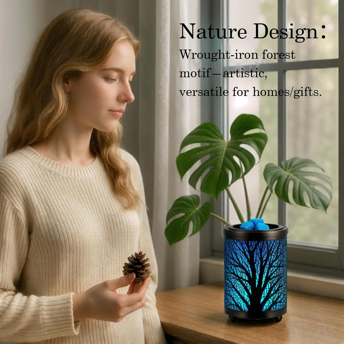 Leyoue Electric Wax Melt Warmer PTC Heating Plate with 7 Colors LED Changing Light Wax Warmer Fragrance Warmer for Home Office Gifts & Decor(Black Forest)