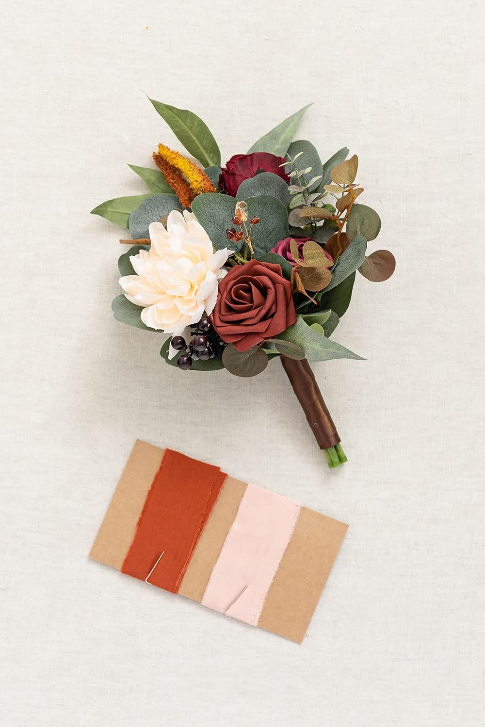 Ling's moment Bridesmaid Bouquet, 7 Inch Burnt Orange for Wedding