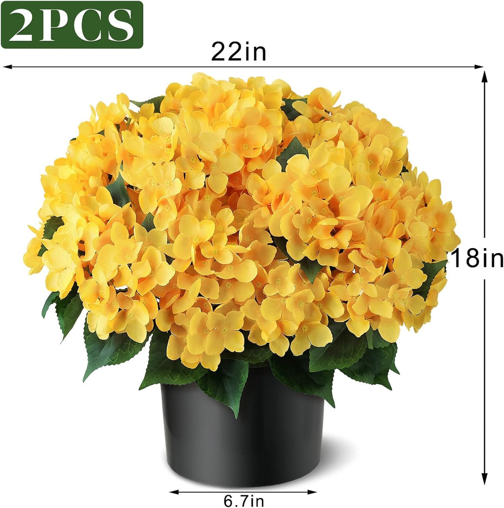 2 Sets Artificial Hydrangea Flower Topiary Ball Trees for Porch (Yellow)