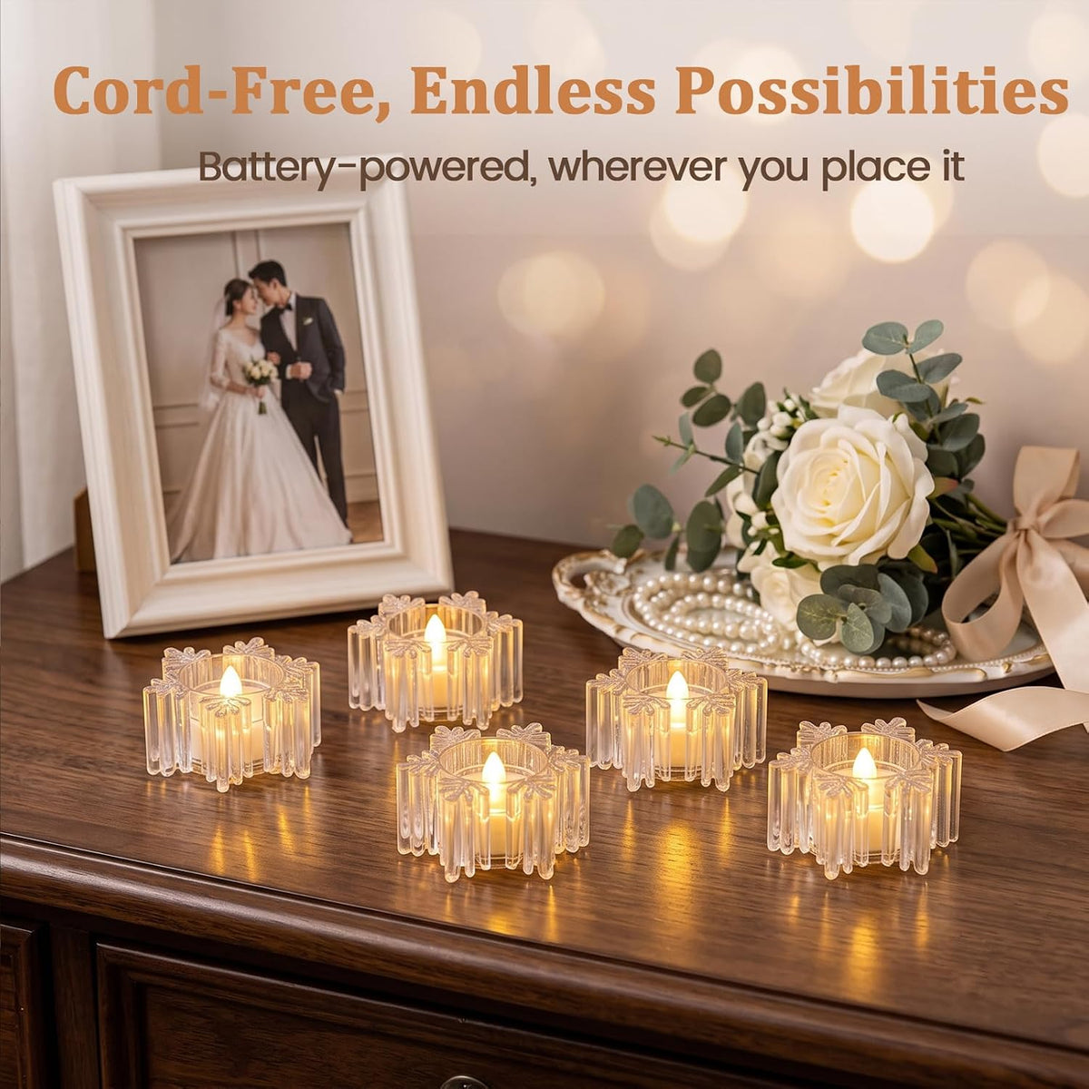 AVEKI 12 Pack Crystal Flameless Tea Lights Candles Battery Operated, Snowflake Flameless Tealight Candles for Halloween Christmas Wedding Party Home Decor (Snowflake)