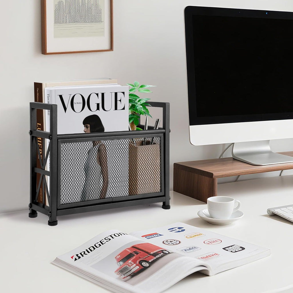 Black Magazine Holder, Metal Magazine Rack Floor, Mesh Magazine File Holder, Magazine Storage Basket, Magazine Holders for Classroom，Magazine Stand for Desk, Folder Organizer Bin for Books