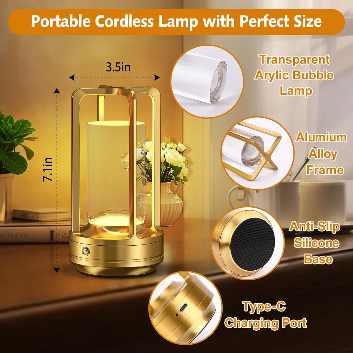 Portable Table Lamp for Outdoor Indoor Cordless Lamp with 10 RGB Colors