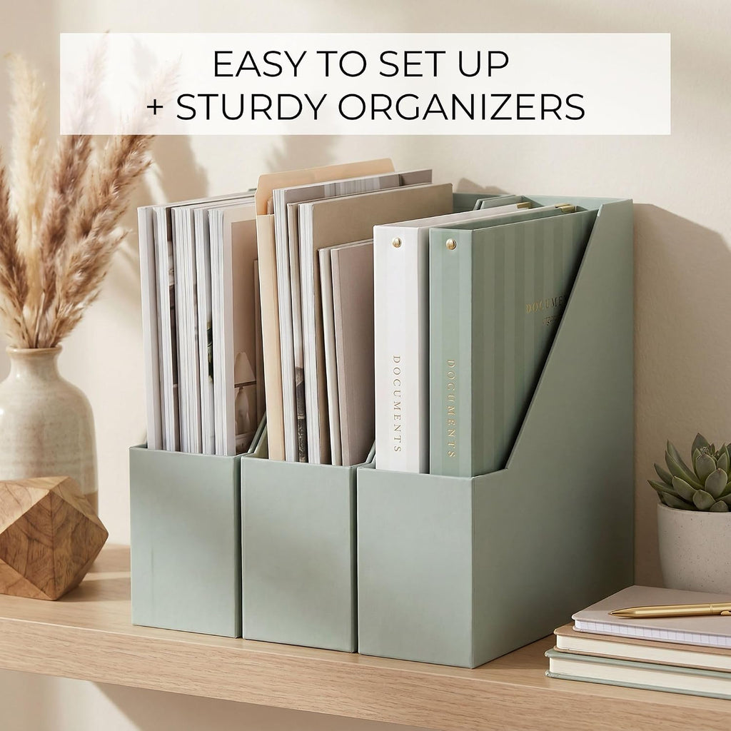 Beautiful Magazine Holder Set Of 3 - Sturdy File Holder for Desk Or Shelves