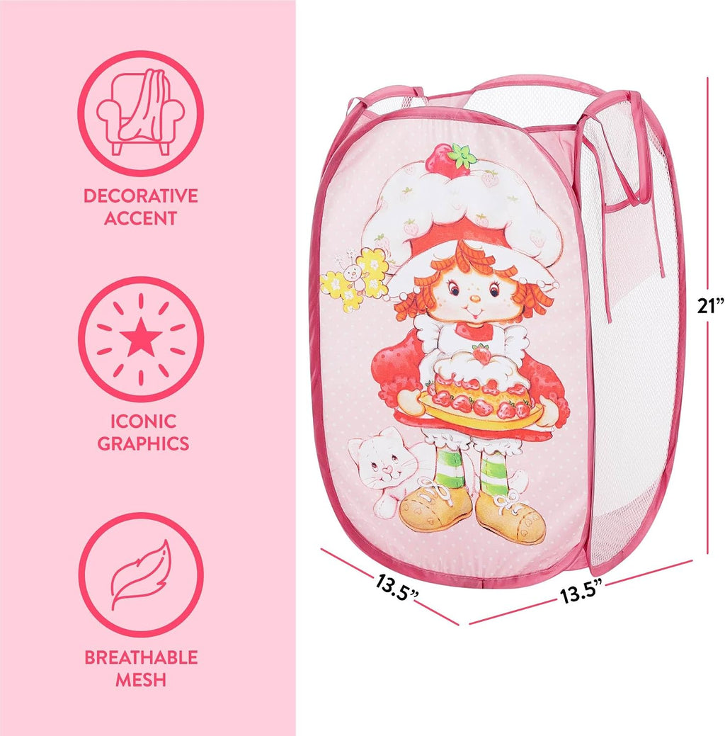Idea Nuova Pop Up Hamper with Durable Carry Handles for Laundry, Nursery, Storage,Strawberry Shortcake