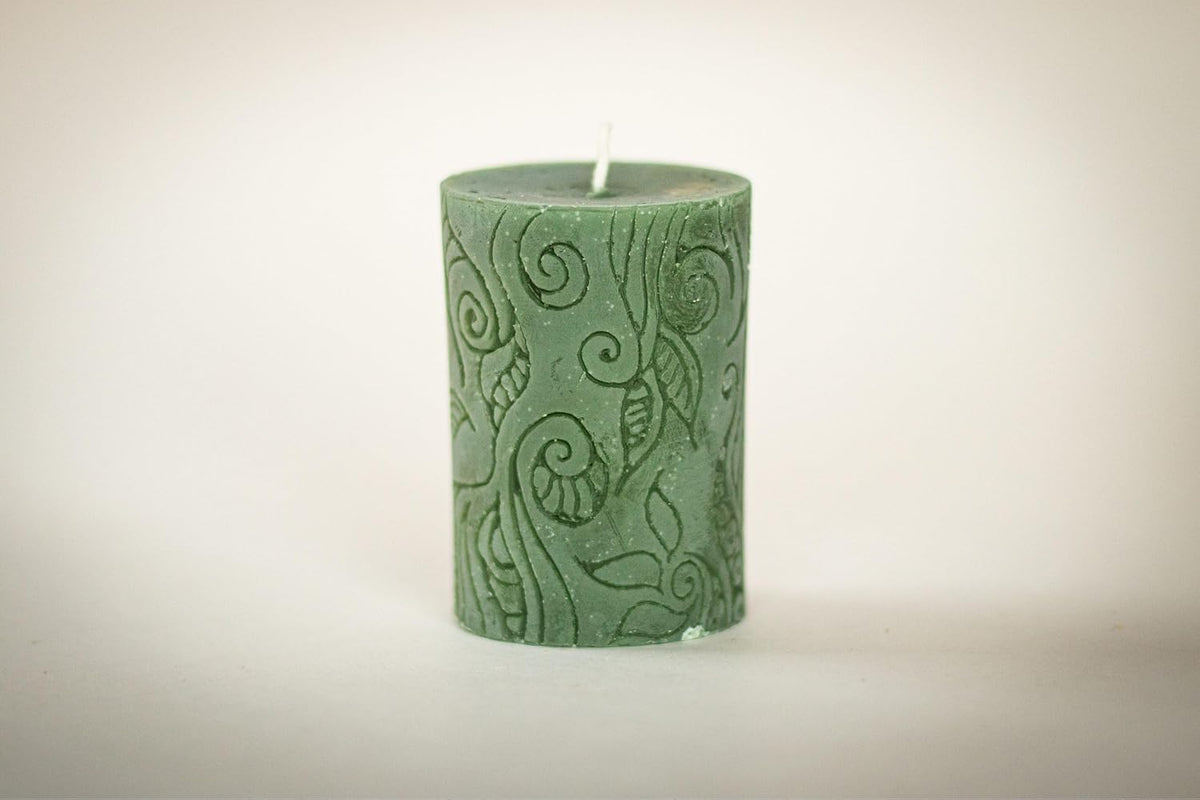 BeeTheLight Beeswax Pillar Candle - 100% Pure Bees Wax - Choose Your Size and Color - 24 Hour Burn Time - 2x3 - Unscented - Natural Light Honey Scent (Earthen Green, Small)