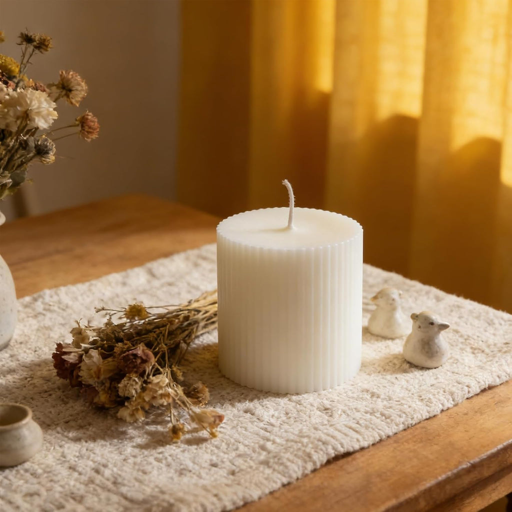 Ribbed Pillar Candles 3 Inch 6 Pack White Soy Candles