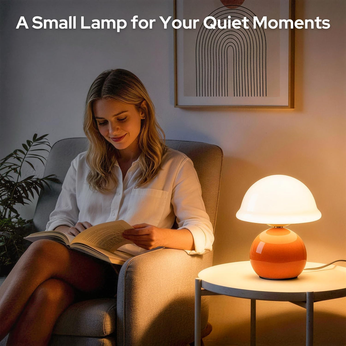 Glass Mushroom Lamp, Dimmable Bedside Table Lamp (Orange)