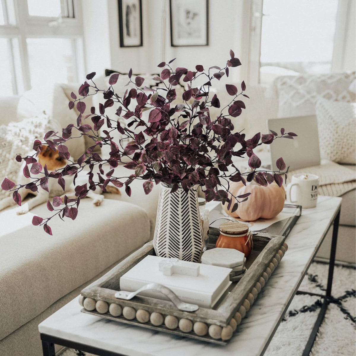 6PCS Artificial Fall Stems 32.7inch Long Burgundy Eucalyptus Stems for Vase