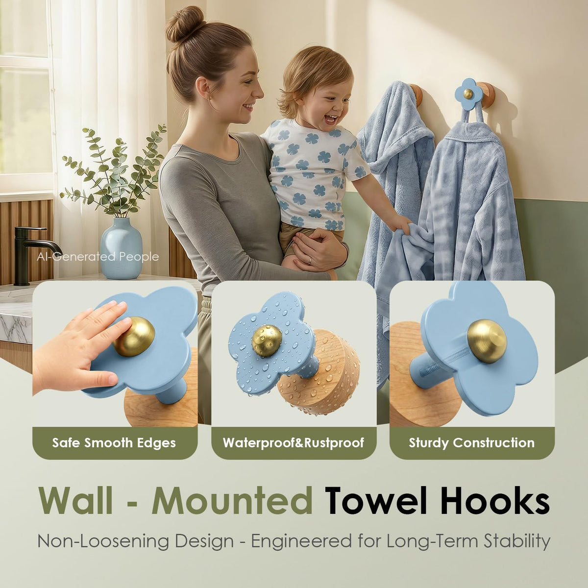 Upgreded Heavy Duty Coat Rack Wall Mount for Entryway, Kids' room Blue