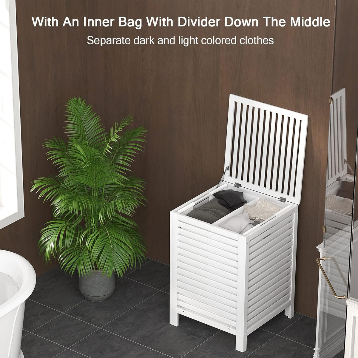 Homykic 120L Bamboo Laundry Hamper with Lid and Removable Liner Bag, White