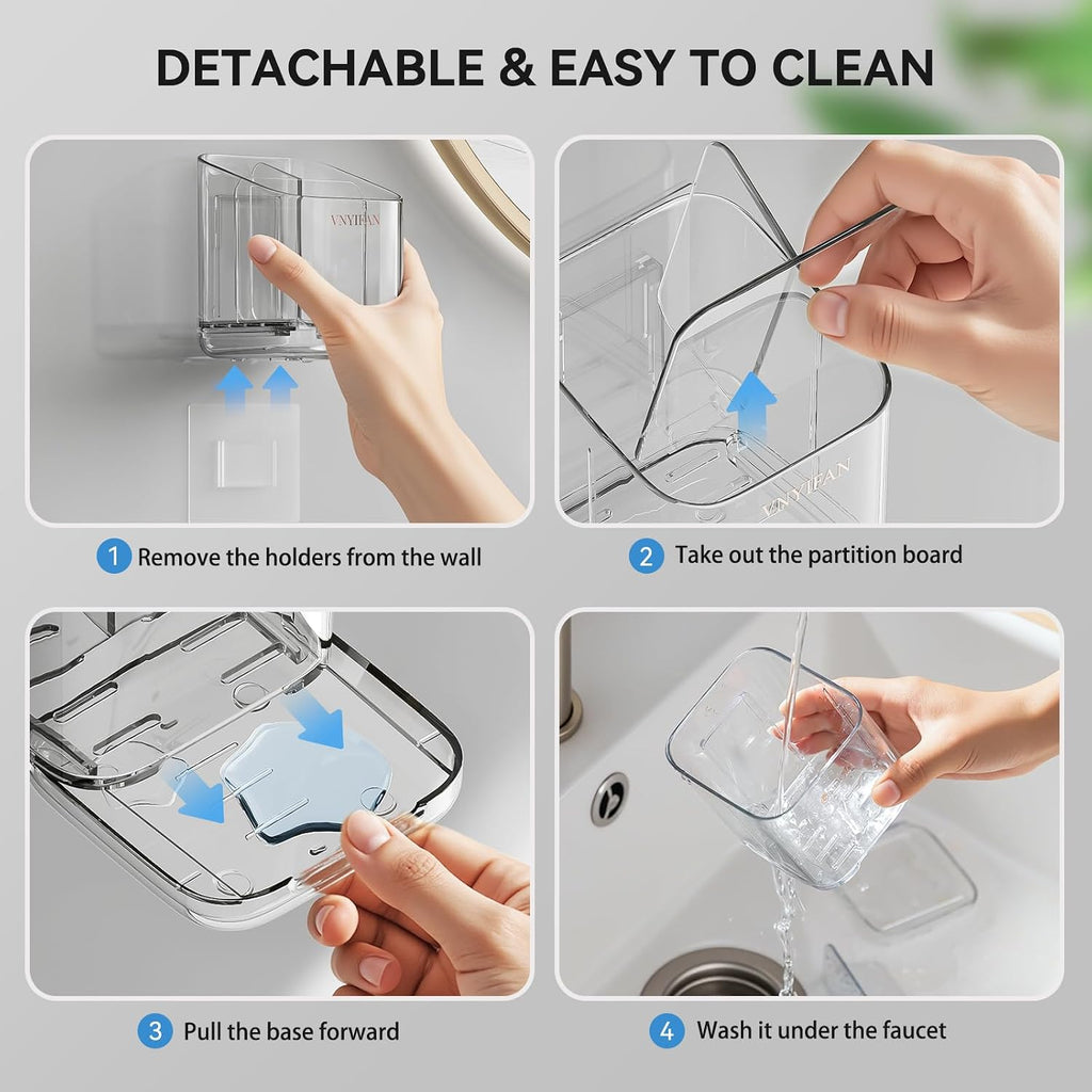 3 Slots Detachable Toothbrush Holders Wall Mounted for Bathrooms