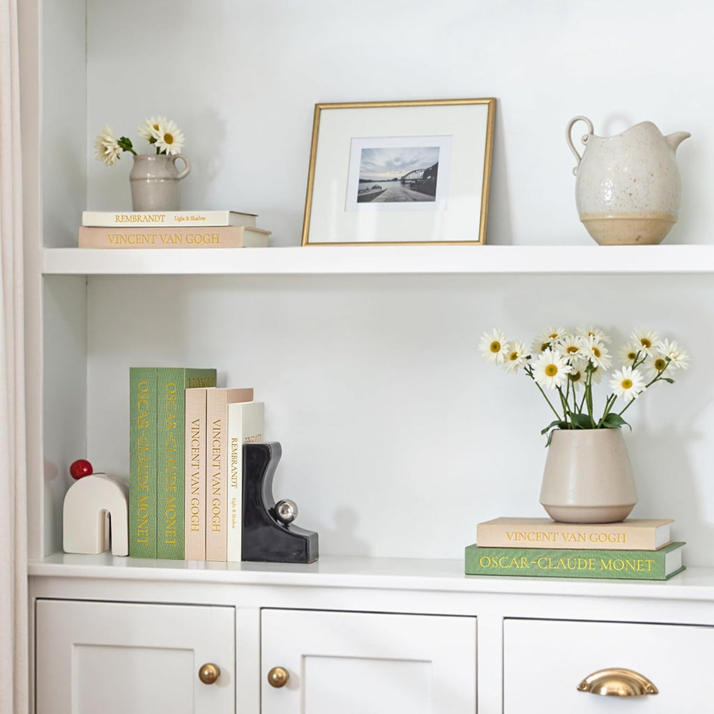 JARLINK Aesthetic Decorative Books, Set of 3 Linen Faux Book Boxes, Sage