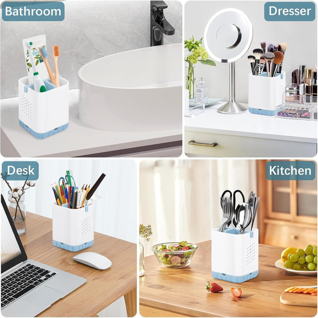 Boperzi Toothbrush and Razor Holder for Bathrooms - Countertop Organizer With Drainage, Anti-Slip Kids Toothpaste Caddy for Electric Toothbrush, Shower, Vanity - Blue