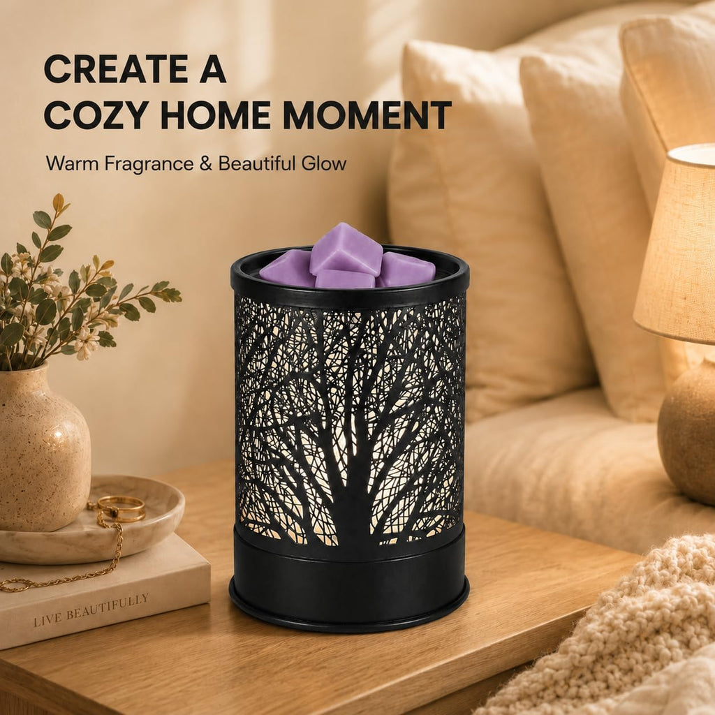 Nawaza Wax Melts Warmer Scented Metal 2-in-1 Electric LED Burner Black Tree