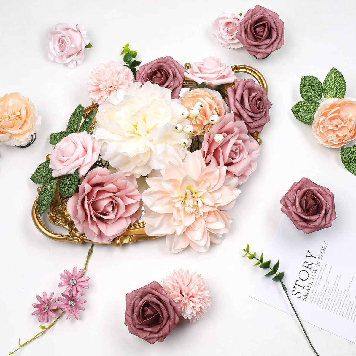 AmyHomie Artificial Flowers Combo, Silk Rose w/Stem for Wedding Home Decor
