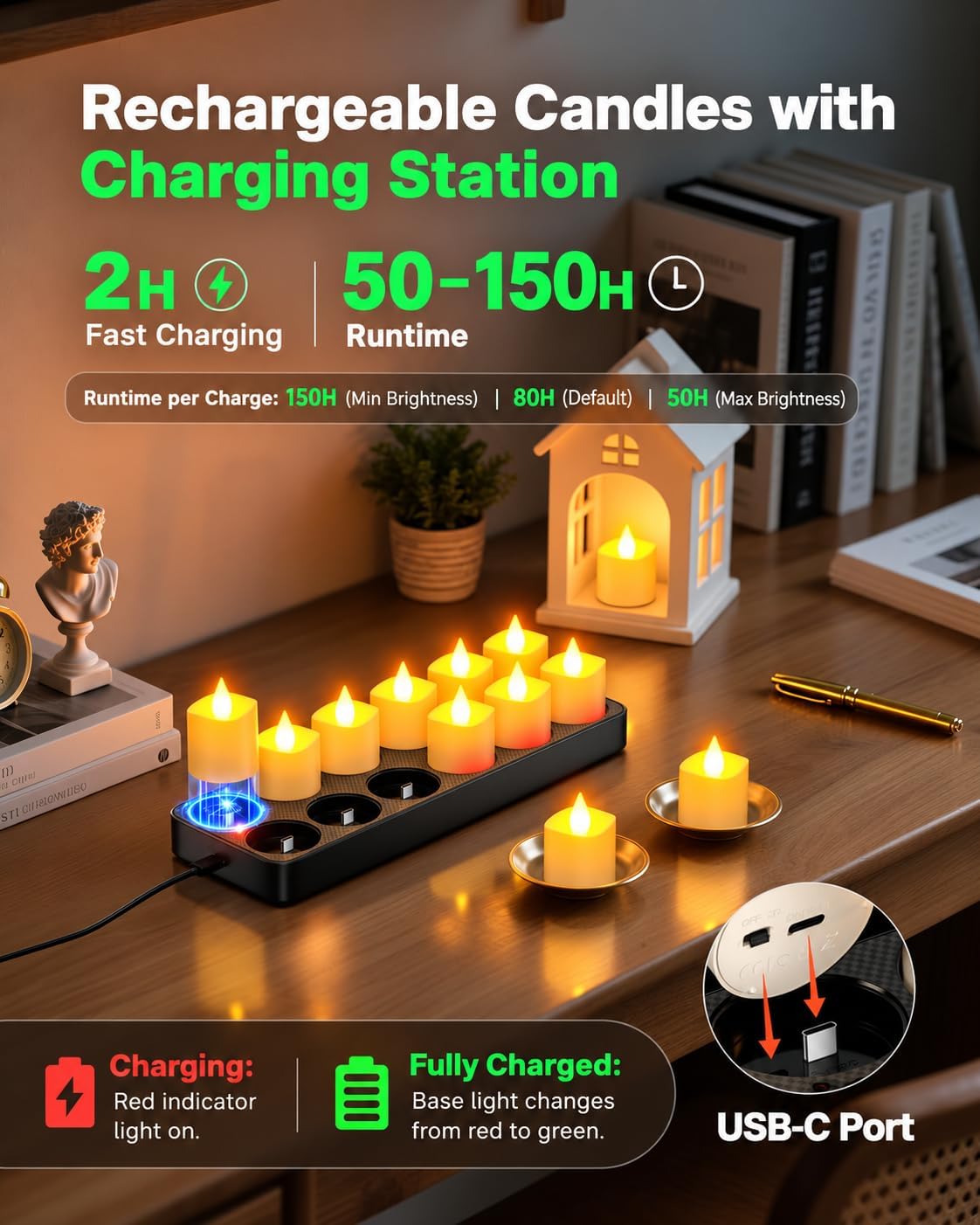 SoulBay Flameless Candles with Remote Timer & Charging Base, 12pcs USB Rechargeable Battery Flickering LED Small Votives Lights for Table Dinner Weddings Holidays General Decor, No Battery Required
