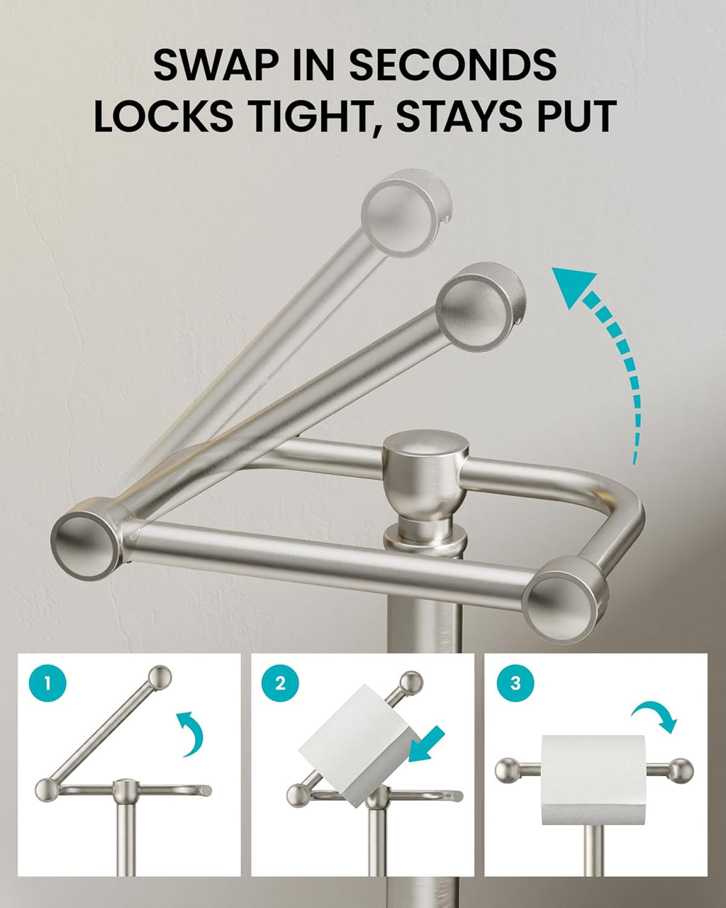 Brushed Nickel Toilet Paper Holder Stand Freestanding, Weighted Base, 22 in