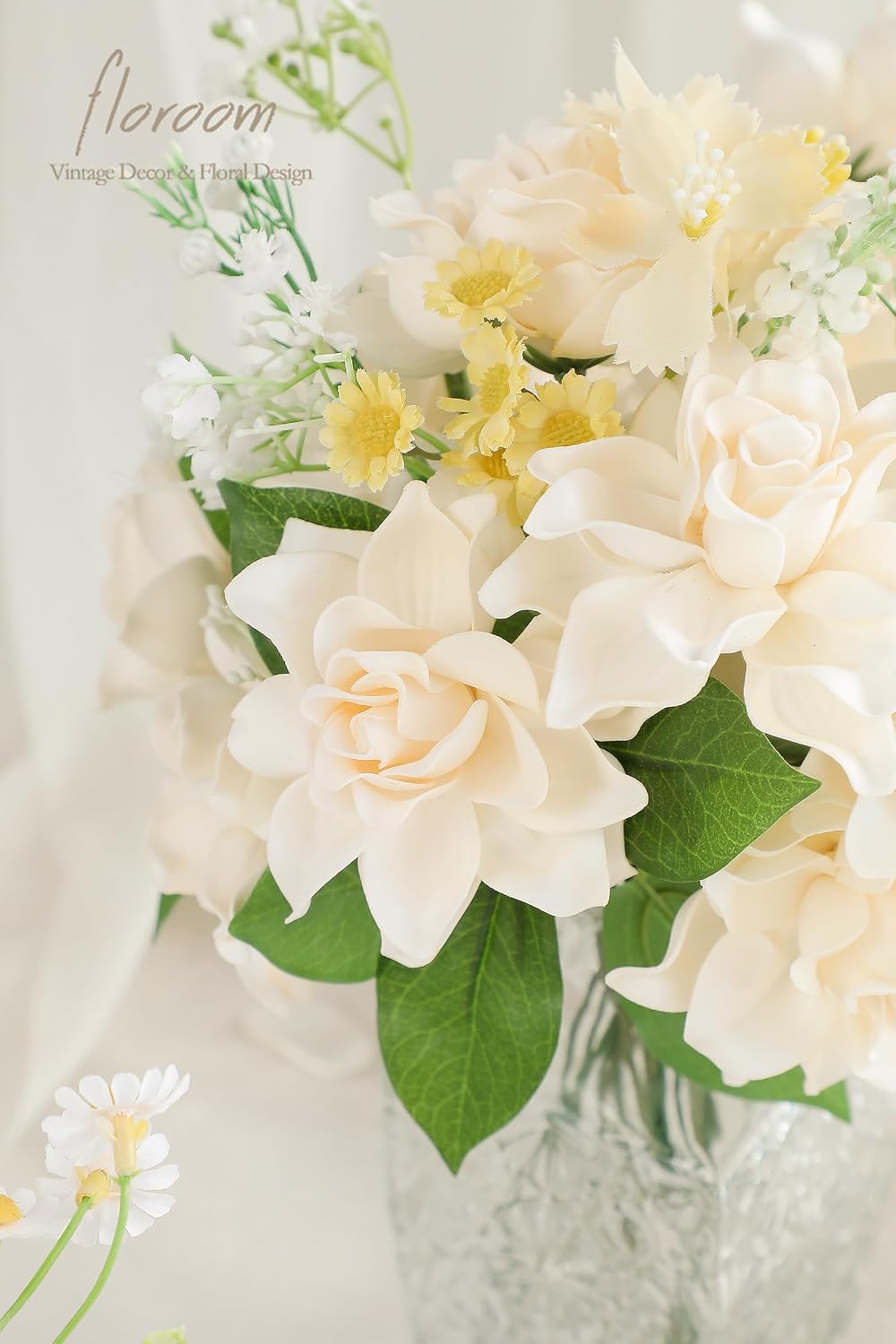 Floroom Artificial Gardenia Flowers 2.7" 25pcs Real Looking Cream Foam Fake Flowers with Stems for DIY Wedding Bouquets Bridal Shower Centerpieces Floral Arrangements Party Tables Home Decorations