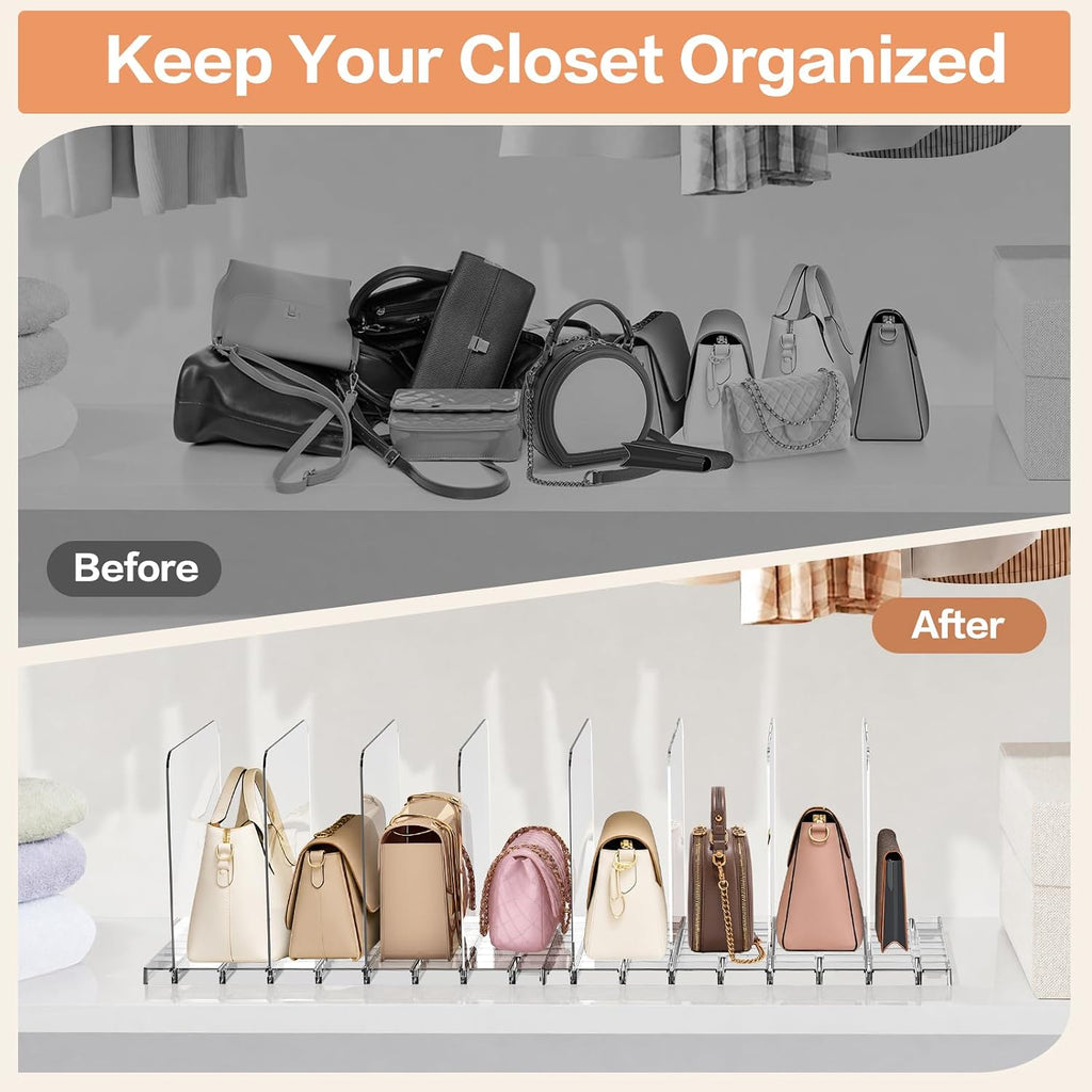 Stackable Purse Organizer for Closet Shelf, Acrylic Handbag Shelf Dividers