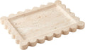 Denique Natural Travertine Tray with Scalloped Edge, 10.8x8 Rectangle Vanity Tray for Bathroom Kitchen Countertop, Beige Decorative Stone Storage Tray for Dresser Home Decor