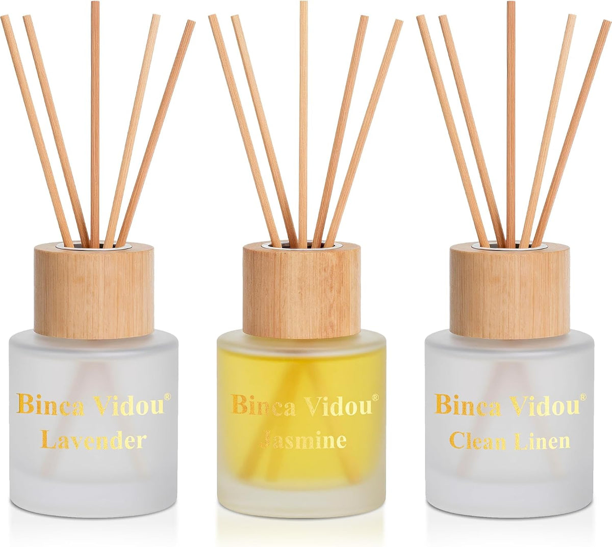 Reed Diffuser Set, Binca Vidou Lavender Linen Jasmine Natural Scent 1.69oz X 3