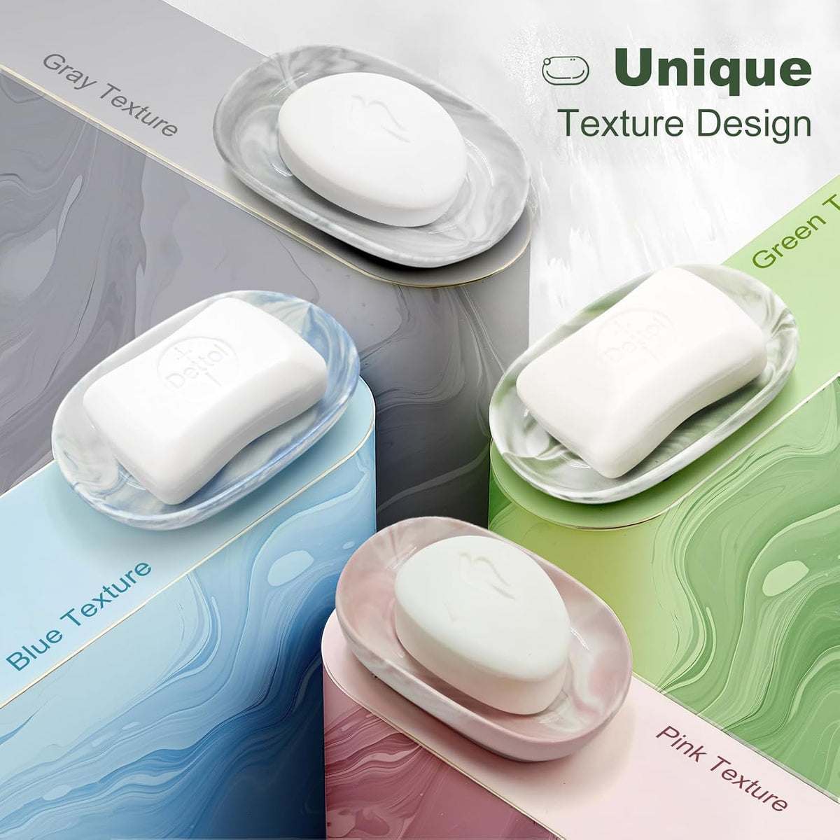 Elegant Ceramic Soap Dish for Shower with Unique Marble Texture, Decorative Bar Soap Holder for Bathroom & Kitchen, Easy Clean Versatile Oval Soap Dishes for Soap Bar