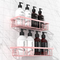 Getsrichfc Shower Caddy Adhesive, Rustproof Shower Shelves for Inside Shower, Large Capacity Bathroom Organizers and Storage, Shower Storage with Removable Hooks, No Drill Bathroom Accessories Pink