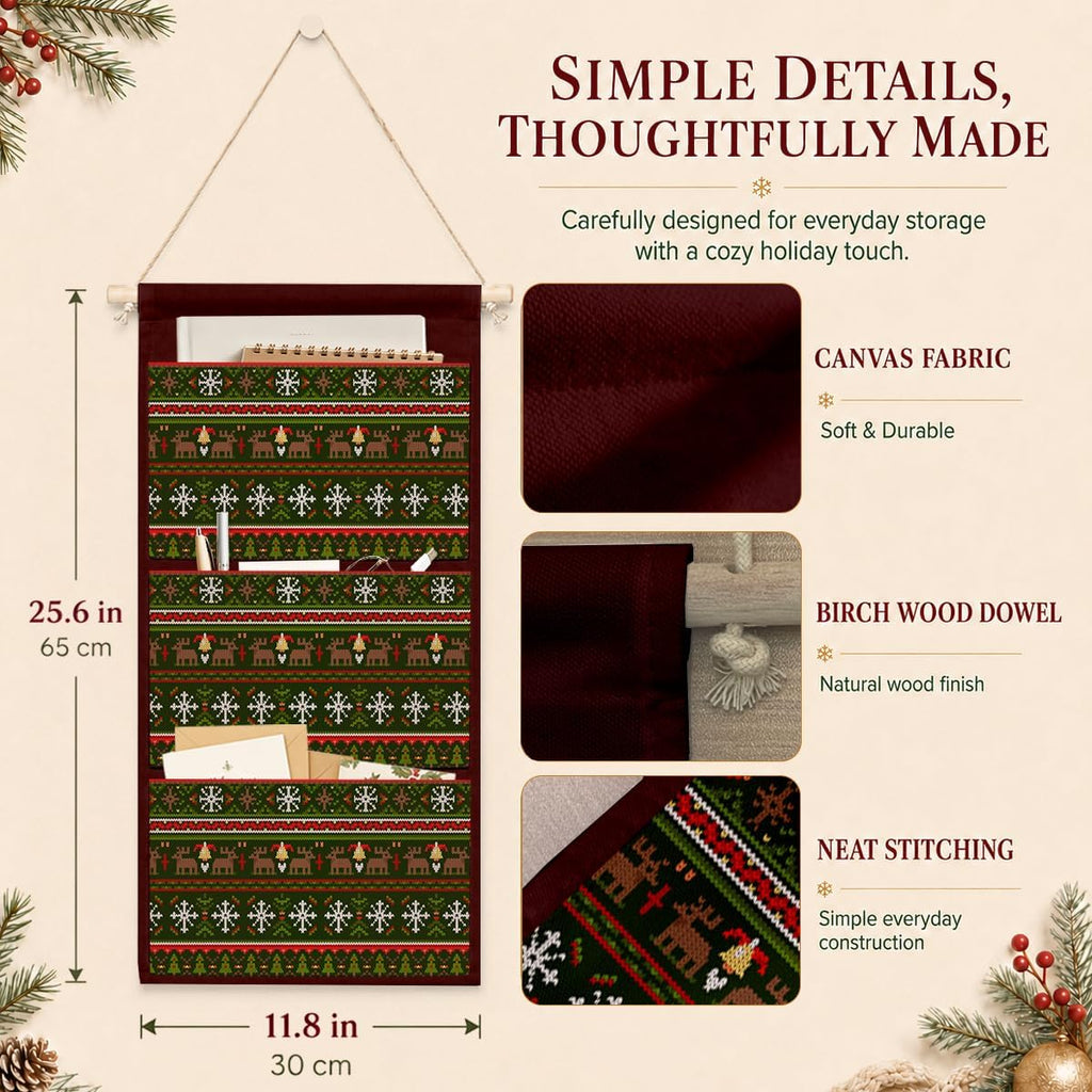 IAXIC Christmas Decor Knitted Reindeer Canvas Wall Art Hanging Organizer