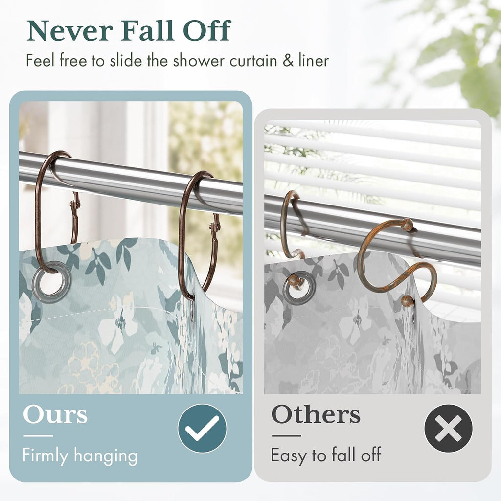 Bathway Shower Curtain Rings, Shower Curtain Hooks Bronze Shower Rings Rust Proof, Anti-Drop Shower Rings for Curtain, 12Pcs Shower Hooks for Shower Curtain Rod Oval Bathroom Curtain Rings