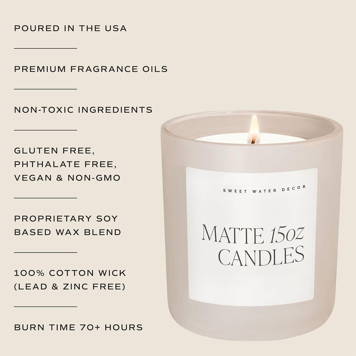 Sweet Water Decor Weekend Candle, 15oz Tan Matte Jar, 70+ Hour Burn