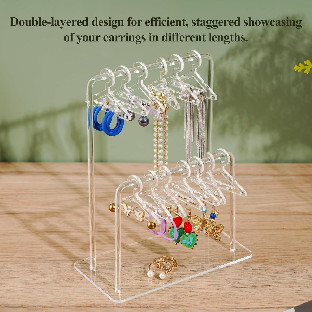 NiHome 2-Tier Earring Holder Organizer, 48 Pairs Acrylic Display, Clear