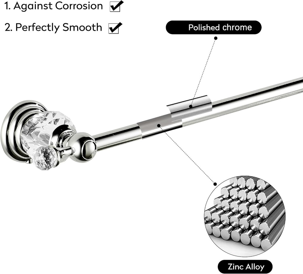 BATHSIR Crystal Towel Bar 24 Inch, Chrome Bathroom Towel Rack, Hand Towel Holder Wall Mounted