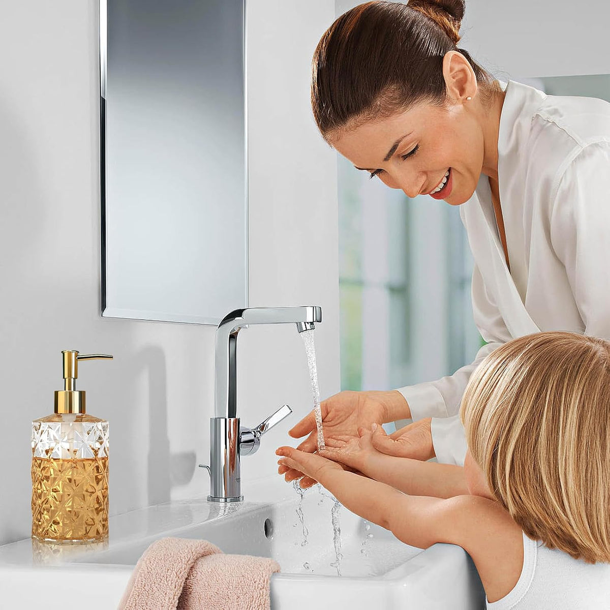 Crystal Glass Soap Dispenser, 330ml/12oz. Clear Glass Lotion Soap Dispenser with Gold Pump, Crystal Design Reusable Hand Soap Dispenser for Kitchen Dish Soap, Shower Gel, Shampoo(4 Pack)