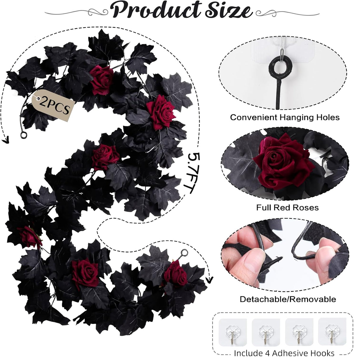 SJL Artificial Flowers Garland Black Maple Leaf Garland Fake Hanging Flower
