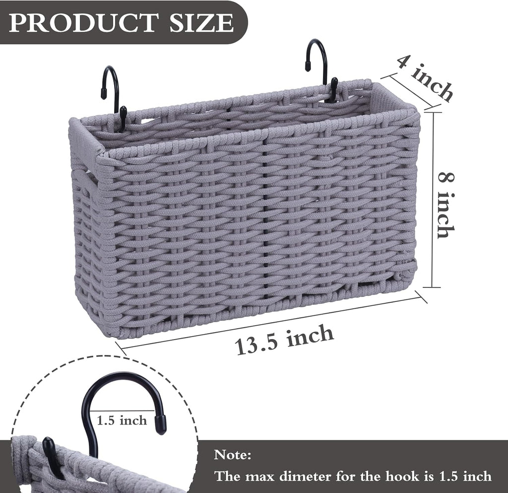 Cotton Rope Woven Bedside Caddy for Dorm Bed, Foldable Bedside Shelf Bunk Bed Accessories, College Dorm Room Essentials Hanging Organizers Storage Basket, Room Decor Magazine File Holder (Gray)