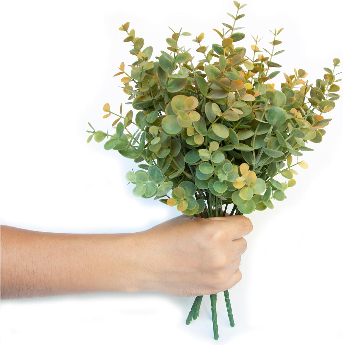 5Pcs Artificial Eucalyptus Stems，Artificial Greenery Fake Dust Frosted Eucalyptus Branches Leaves，Fake Plants for Decoration(Dusty Orange-13.8 in)
