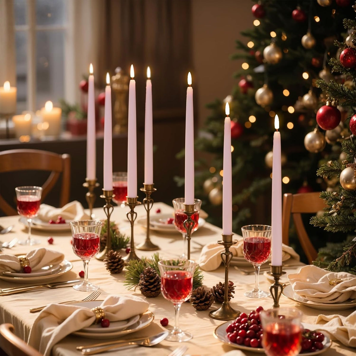 Wondise Pink Flameless Taper Candles with Remote Timer