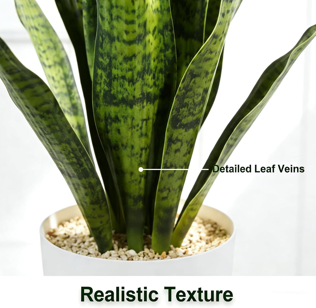 2.3FT Fake Snake Plant 27in Sansevieria Potted Plant in White Pot