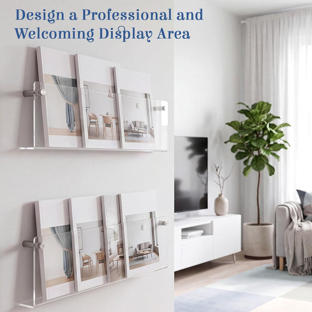 2 Pack Clear Acrylic Magazine Holder Wall, Brochure, 30 Inch