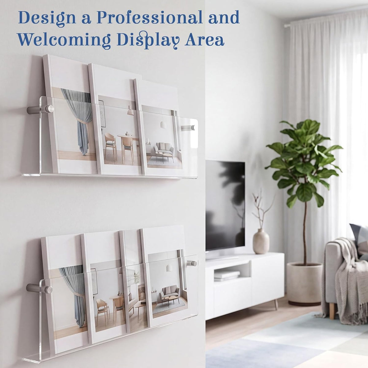 2 Pack Clear Acrylic Magazine Holder Wall, Brochure, 30 Inch